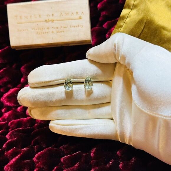 VINTAGE- 10k Gold -Prasiolite Earrings -3cttw- Pear Cut -August Birthstone -1.2g - Picture 6 of 16